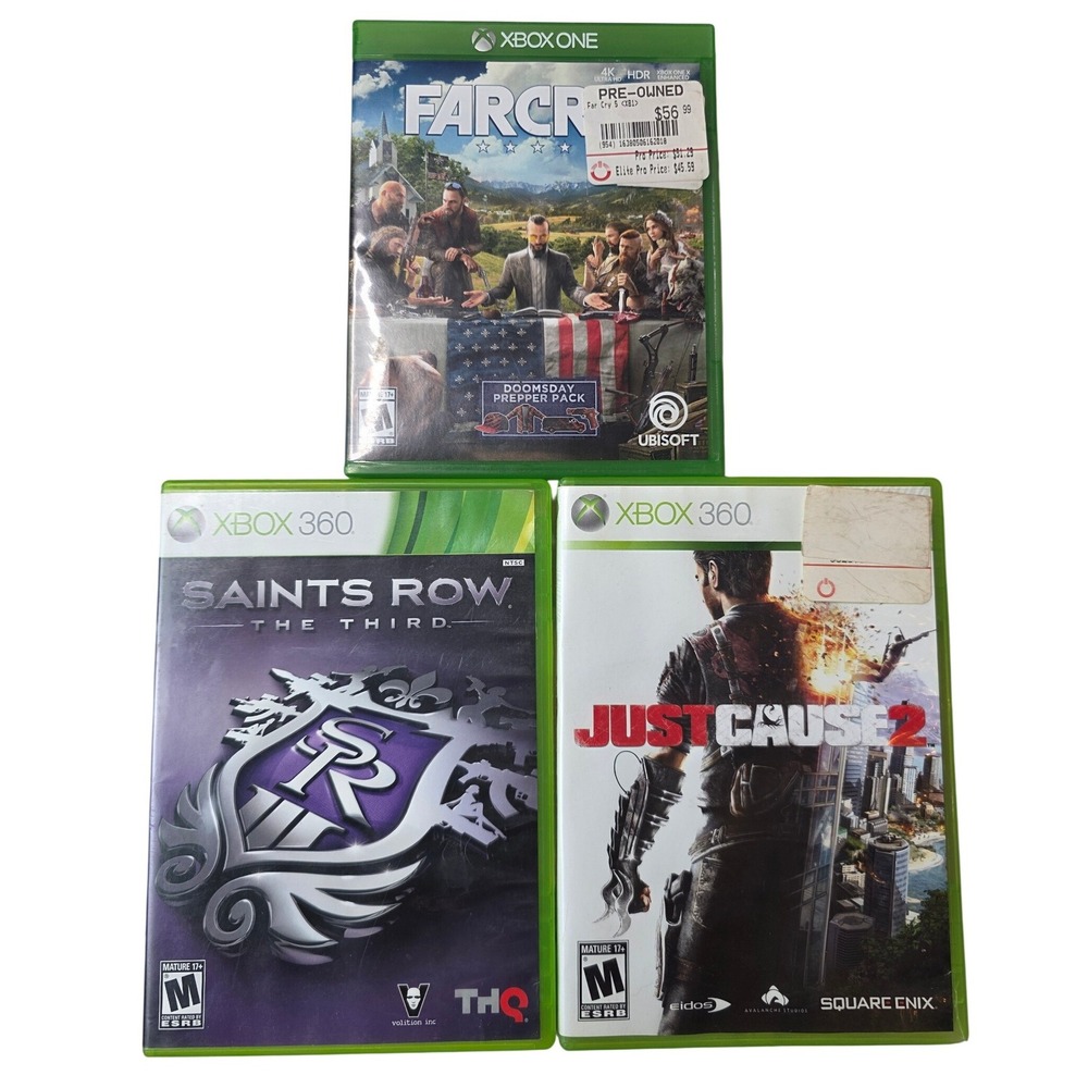 Xbox Game Bundle Far Cry 5 Xbox One Saints Row Third Just Cause 2 Xbox 360 W1